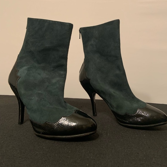 ** Jill Stuart Size 38 Deep Teal Emerald Suede Ankle Booties - Picture 3 of 11